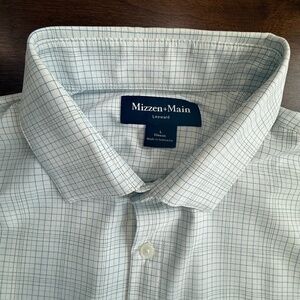Mizzen+Main Leeward Performance Dress Shirt –White Baja Plaid Mens L Classic Fit